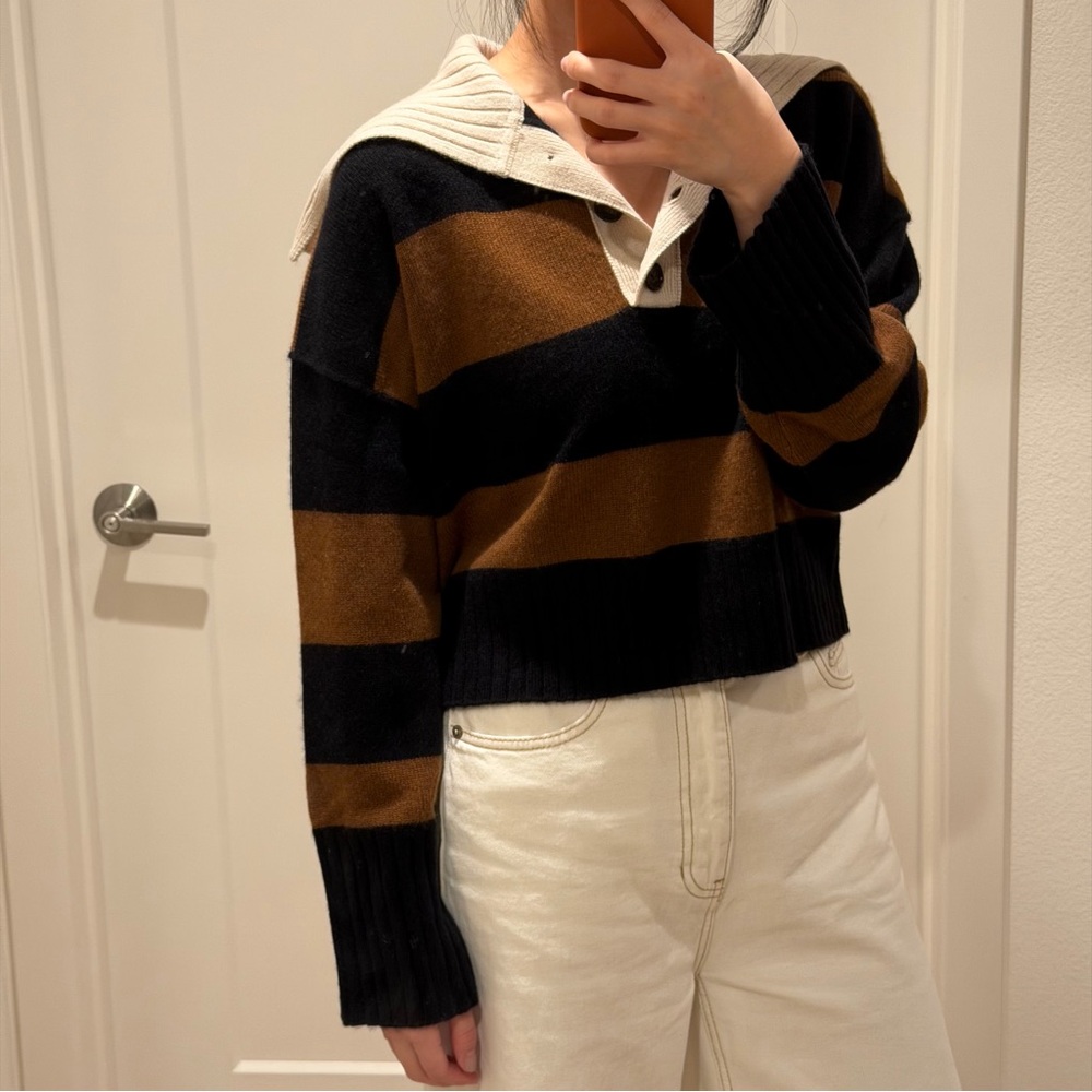Banana Republic Black and Brown Striped V-Neck Sweater